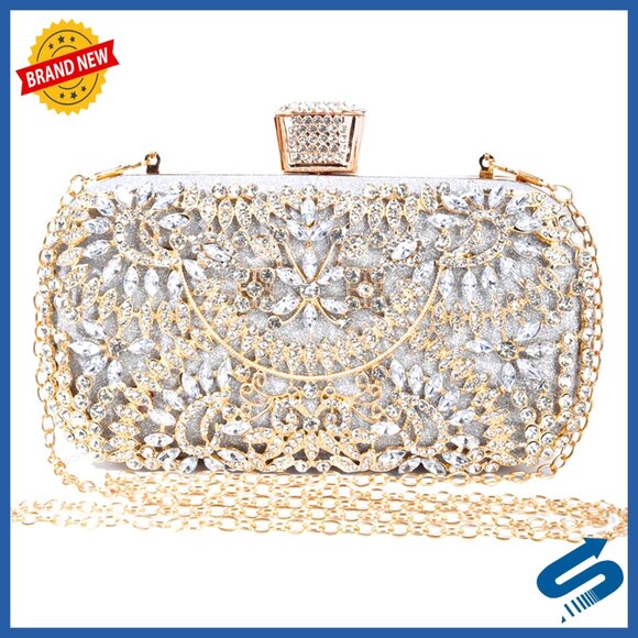 Rhinestone Evening Bag with Removable Chains, Fits iPhone 13 Pro Max